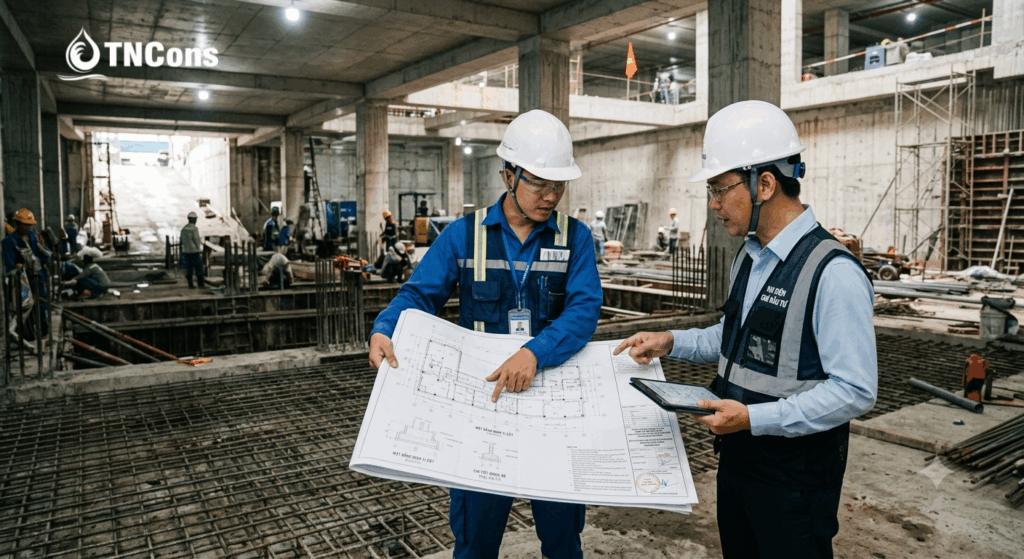 Kỹ sư TNCONS khảo sát và tư vấn hợp đồng thi công chống thấm tại công trình