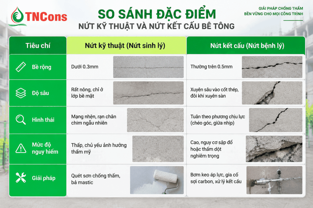 So sánh chi tiết các vết nứt bê tông